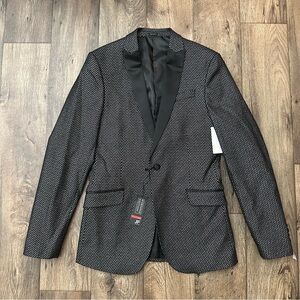 JF J. Ferrar Evening Jacket Suit Tuxedo Blazer Slim Men' Sz 40 Long Black Silver